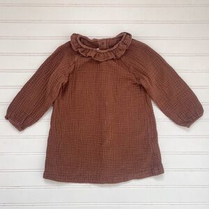 H&M VGUC Neutral Cinnamon Organic Cotton Muslin Minimalist Spring Fall Dress